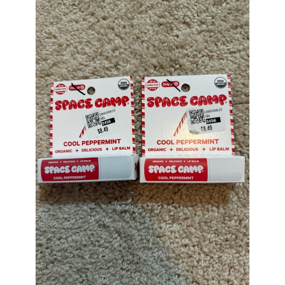 Space Camp Cool Peppermint Organic Lip Balm Jumbo Size .25 oz Lot of 2 NEW